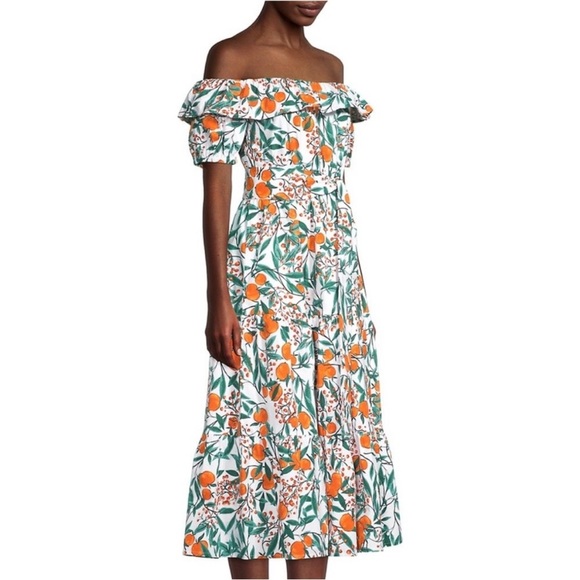 Rachel Parcell Printed Cotton Shirt Dress In Orange Blossom Cream NWT Size 0 - Picture 5 of 16